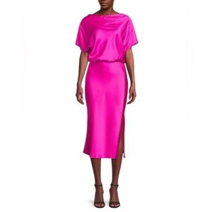 RENEE C. Boat Neck Satin Midi Dress size M